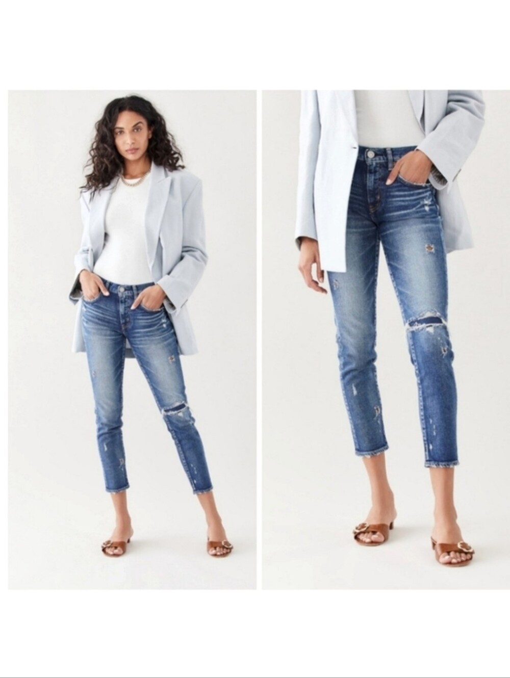 MOUSSY VINTAGE Lenwood Skinny Blue Jeans Distressed Sz 27 Quiet Luxury Designer